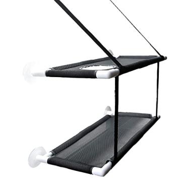 Imagem de Bancada de Janela para Gato Hamaca Deck Cama com Ventosas Malha Resfriamento Verão Gatos Relaxarem Desfrutarem e Observarem