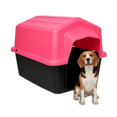 Imagem de Casinha Pet 2 em 1 Grande N5 Caminha Proteção UV | Uso Externo Sol Chuva | Cães Médios até 22kg Labrador Bulldog Beagle | Plástico Rígido Atóxico Resistente | Limpeza Fácil (Rosa)