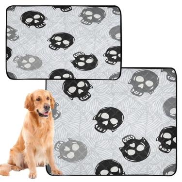 Imagem de CEBUGI Almofadas de xixi laváveis para cães, pacote com 3, almofadas impermeáveis para filhotes de cachorro, antiderrapante, à prova de vazamento, para cama de cercadinho, crânios pretos e cinzentos