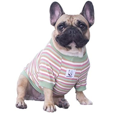 Imagem de iChoue Camisetas de buldogue inglês altamente elásticas roupas para cães médios grande francês francês pug inglês Pitbull Boston Terrier verde claro listrado - GG