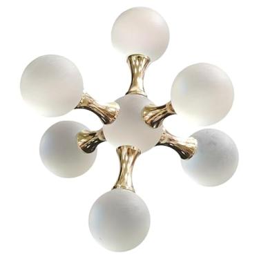 Imagem de Joyshe Escultura molecular moderna para decoração de casa – Enfeite de metal com bola de vidro fosco, centro de mesa abstrata para escritório, sala de estar, estante (grande)