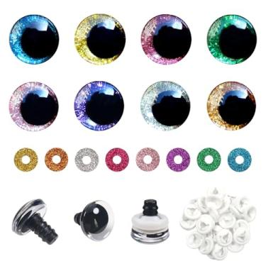Imagem de TOAOB Conjunto de 32 olhos de segurança com glitter para Amigurumis 16 mm Olhos redondos de crochê com arruelas 8 cores olhos de boneca para fazer fantoches de pelúcia DIY