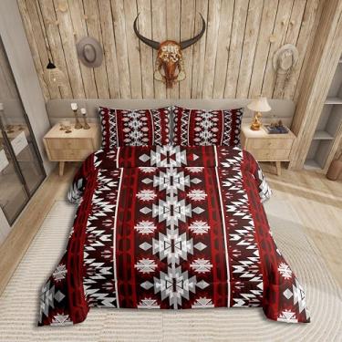 Imagem de Erosebridal Jogo de cama queen asteca ocidental, rústico, tribal, do sudoeste, boêmio, geométrico, vintage, estilo boho, casa de fazenda, 3 peças, decoração de quarto