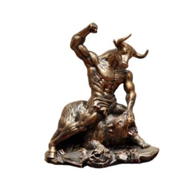 Imagem de Generic Estátua de Touro e Urso em Luta, Escultura Animal, Peça Central, Estatueta de Resina para Decoração de Mesa, Escritório, Estante ou Sala de Estar, Bronze