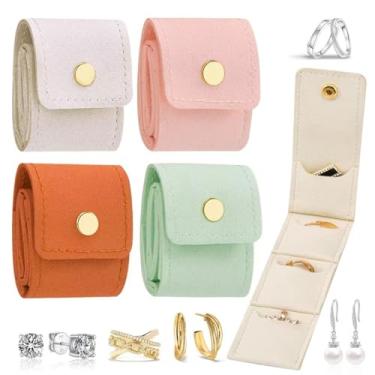 Imagem de Pacote com 4 mini organizadores de joias de viagem, mini bolsa de joias de viagem multifuncional dobrável com fivela, estojo de viagem pequeno para brincos, anéis, pulseiras de corrente, colares (4)
