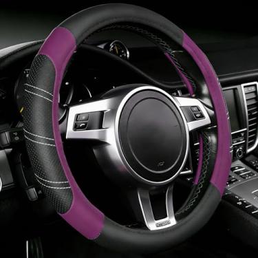 Imagem de NBTEPEM Capa de volante de carro, capas de volante esportivo de couro de microfibra de 36,8 a 38 cm, ajuste universal para a maioria dos carros, caminhões, SUV, Jeep, antiderrapante, seguro, macio