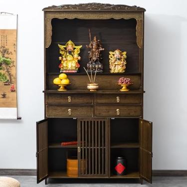 Imagem de Gabinete de altar budista chinês com rack de armazenamento - Decoração de casa elegante para meditação e exibição de ofertas, design que economiza espaço para práticas espirituais