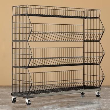 Imagem de Suporte grande de 5 camadas de batatas fritas, supermercados drogarias organizador de lojas de conveniência, prateleira de varejo de aço carbono para frutas e vegetais (cor: 4 camadas preto, tamanho