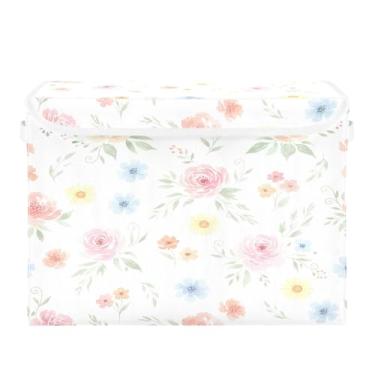 Imagem de Burbuja Caixa de armazenamento de flores em aquarela com tampa e alças, grande caixa de armazenamento dobrável para prateleiras armário quarto escritório organizador