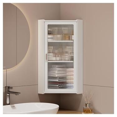 Imagem de Armário de remédios de canto compacto - Armário de banheiro montado na parede com portas de vidro, armazenamento que economiza espaço para banheiro, cozinha, lavanderia e dormitórios - Solução de