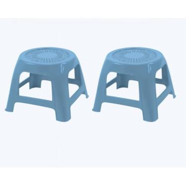 Imagem de Banquinho pequeno, com 17 cm de altura, feito de plástico reforçado, resistente e durável. (3 Azul)