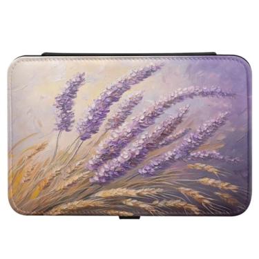 Imagem de Burbuja Caixa de joias de viagem com pintura de lavanda para mulheres e meninas, organizador de joias portátil de couro sintético para brincos, anéis, colares e pulseiras