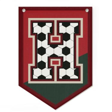 Imagem de Arte de parede com bandeira de futebol com letra H, decoração de quarto de meninos, bandeira de galhardete com nome vintage para berçário, quarto, sala de jogos, decoração de parede para berçário