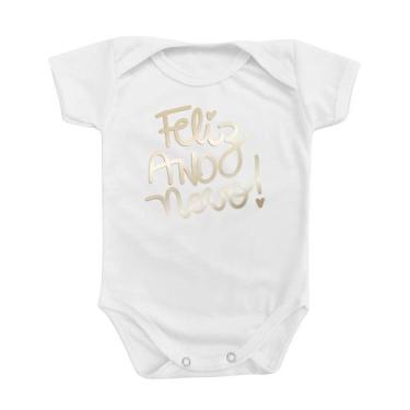 Imagem de Body De Bebê Roupinha Frase Feliz Ano Novo Prateado Neutro Festas Dive