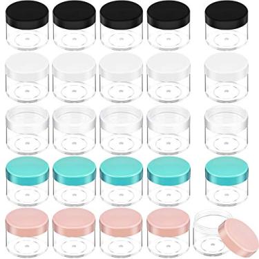Imagem de Conjunto de 20 potes redondos de plástico para cosméticos, conjunto com tampa para amostra de cremes líquidos, 20 ml (preto, branco, transparente, rosa, verde-azulado)