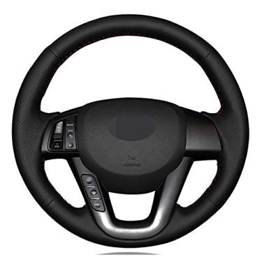 Imagem de TPHJRM Capa de volante de carro costurado à mão em couro artificial preto, apto para Kia K5 Optima 2008 2009 2010 2011 2012 2013