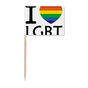 Imagem de Bandeira de palito de dente LGBT com estampa de arco-íris transgêneros para decoração de festa