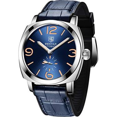 Imagem de BY BENYAR Relógio masculino analógico mecânico automático com pulseira de borracha BY5174, Azul, prata, azul, Mecânico, corda automática