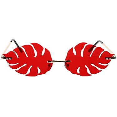 Imagem de VALICLUD Leaf Shape Eyeglasses Fashion Eyewear Photo Prop Party Sunglasses (Red) Gift
