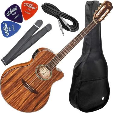 Imagem de Kit Violão Hofma Eletroacústico Nylon Hmn288 Natural Satin