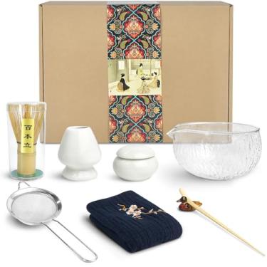 Imagem de Artcome Conjunto de chá japonês de 9 peças - tigela matcha, batedor, colher, suporte, suporte de pó - kit de cerimônia artesanal para cerimônia de chá japonesa (branco)
