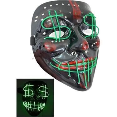 Imagem de Máscara Led Neon Halloween Dinheiro Cifrão Money Verde