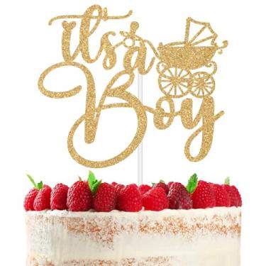 Imagem de It’s A Boy Cake Topper, Baby Shower/Gender Reveal Cake Decorations, Oh Baby/Welcome Baby Boy Cake Decor, Baby Boy 1st 2nd 3rd Birthday/Gender Reveal Party Decoration Supplies, Gold Glitter