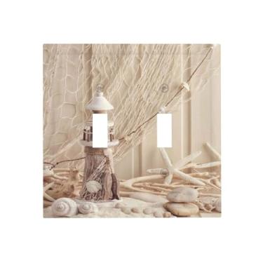 Imagem de Nautical Beach Lighthouse Shell 2 Gang Double Toggle Outlet Light Switch Cover Placa de Parede Placa Elétrica Decorativa Dual Device Switchplate