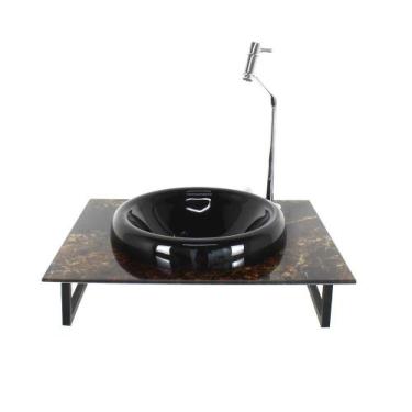 Imagem de Gabinete Vidro Banheiro 50Cm Bancada Marmorizada Marmore - Cubas E Gab