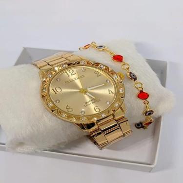 Imagem de Kit Relógio Feminino Pallyjane + Pulseira Olho Grego a Prova água Luxo