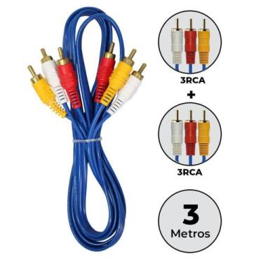 Imagem de Cabo 3rca X 3rca Conector Dourado 3m Vídeo Som Tv Conversor - NewDay