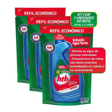 Imagem de Kit 3 Algicida de Choque Hth Solução Água Verde Elimina Algas Para Pis
