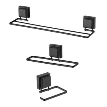 Imagem de kit lbanheiro preto fosco ventosa 3 peças papeleira cabide PRAKZA - Fu