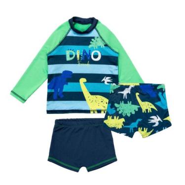 Imagem de Kit Praia Menino Blusa Proteção Uv +2 Sungas Boxer Infantil - Fofotinh