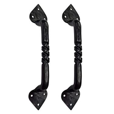 Imagem de Maa Kamakhya Hardware Puxador de porta e armário forjado à mão Elango Black Antique Iron de 25.4 cm (acabamento revestido com pó preto) - Fornecido como 2 peças por pacote