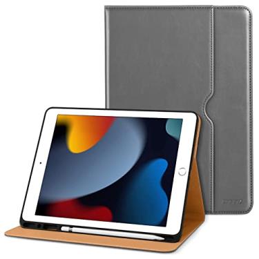 Imagem de DTTO Capa para iPad 9ª/8ª/7ª geração de 10,2 polegadas 2021/2020/2019, capa fólio de couro premium com suporte para Apple Pencil - despertar/hibernar automático e vários ângulos de visualização, cinza