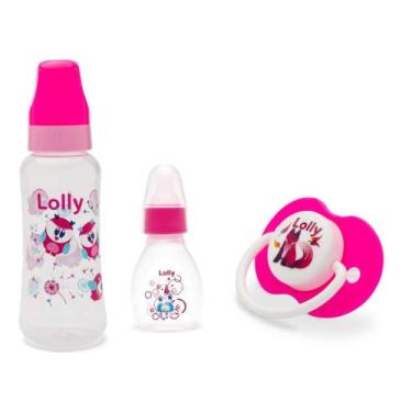 Imagem de Kit Lolly Rosa Mamadeira 250ml + Mini Mamadeira 50ml + Chupeta