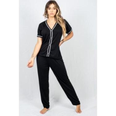 Imagem de Conjunto Pijama Feminino Longo Liso Botões Prático Inverno - Bernanna,