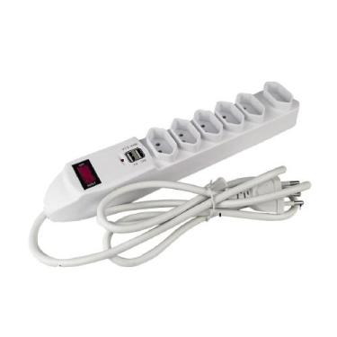 Imagem de Extensão Elétrica 6 Tomadas + 2 USB P/ Carregar Celular 1,5M Chave/Dis