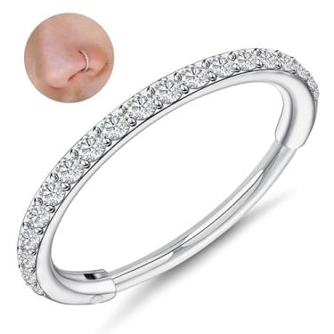 Imagem de Milacolato 1 anel de nariz de titânio G23 argolas hipoalergênicas para piercing de concha 16G 18G 20G segmento articulado CZ anéis clicker pavimentados para cartilagem de septo Daith Helix Rook Tragus