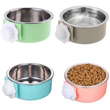 Imagem de Mechpia 2 peças de tigela para cães, canil removível de aço inoxidável para pendurar comida, alimentador de água, copo para gaiola com colher para filhotes, cães, gatos, machos, furões e pássaros