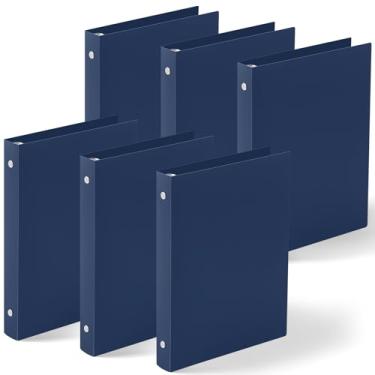 Imagem de Henoyso 6 fichários de 3 anéis de 2,5 cm, serve para papel de 14 x 21,6 cm, três mini pastas redondas de plástico para escola, escritório, fichário de receitas, páginas de álbuns de fotos (azul