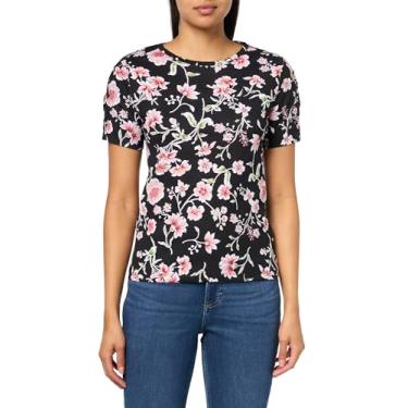 Imagem de Nautica Camiseta feminina de algodão gola redonda com detalhe de manga de renda, Preto Multi, M