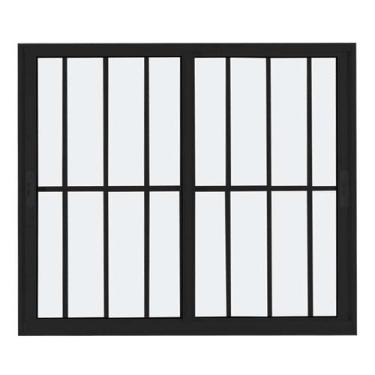 Imagem de Janela 2 Folhas Max Com Grade 100X120 Alumínio Preto Linha 25 Jade - B