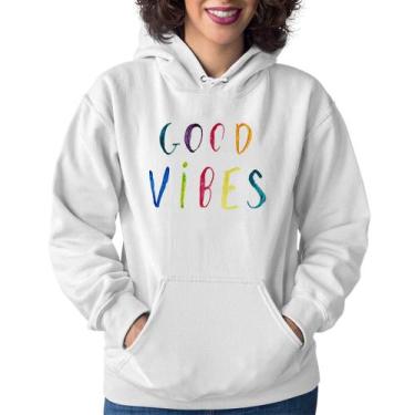 Imagem de Moletom Feminino Good Vibes Cores - Foca na Moda, Branco, M