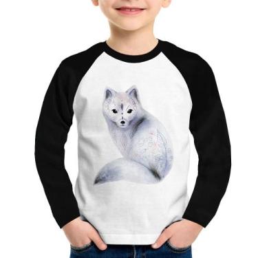 Imagem de Camiseta Raglan Infantil Raposa Arte Manga Longa - Foca na Moda, Branc