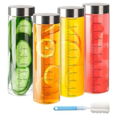 Imagem de BPFY Pacote com 4 garrafas de vidro de 473 ml com tampas de aço inoxidável, garrafas de água de vidro borossilicato de boca larga para sucos, proteínas, vitaminas, reutilizáveis, à prova de vazamento,