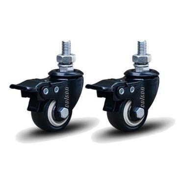 Imagem de Kit 2 Rodízio Linha Black Parafuso 3/8" 50mm Com Freio 100kg Preto - C