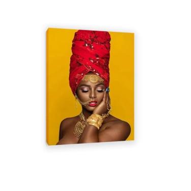 Imagem de SDYJ6GSW Pintura de mulher negra e amarela africana em tela, pôsteres e impressões arte de parede moderna para decoração de sala de estar Cuadros 85 x 60 cm (33 x 24 pol.) Moldura interna