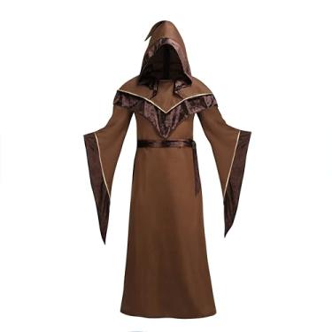 Imagem de AGCOAH Men Witch Costume Adult Wizard Costume Halloween Costumes for Adults Fiyero Costume Wicked Jedi Robes Adult Male 3Pcs （Crew Neck Brown-L）